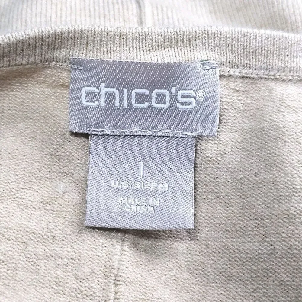 Chicos Center Seam Cashmere Blend Ribbed Sleeve Khaki Biege Sweater Womens Sz 1‎